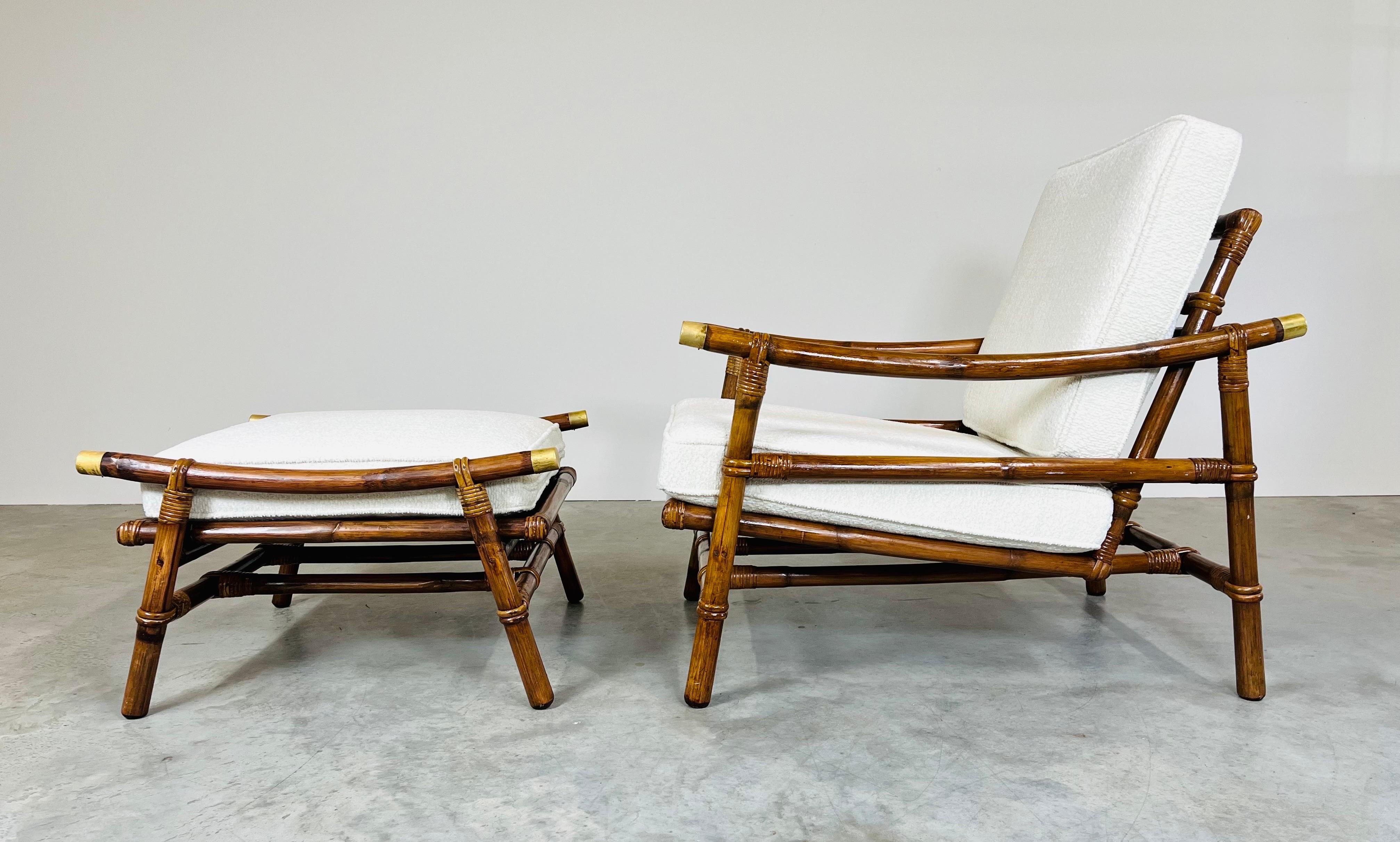 Mid-Century Modern Ficks Reed Pagoda Rattan Chair Ottoman Set