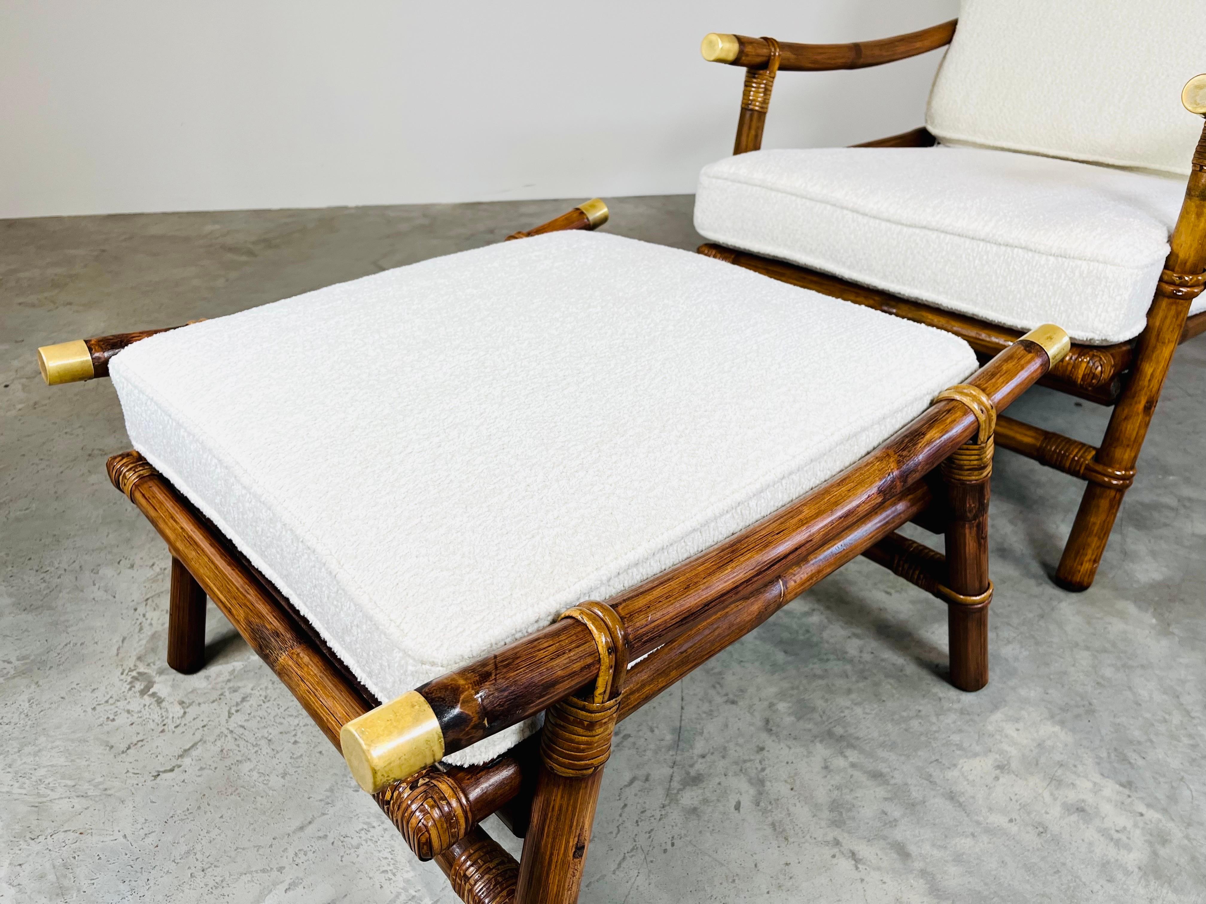 American Ficks Reed Pagoda Rattan Chair Ottoman Set