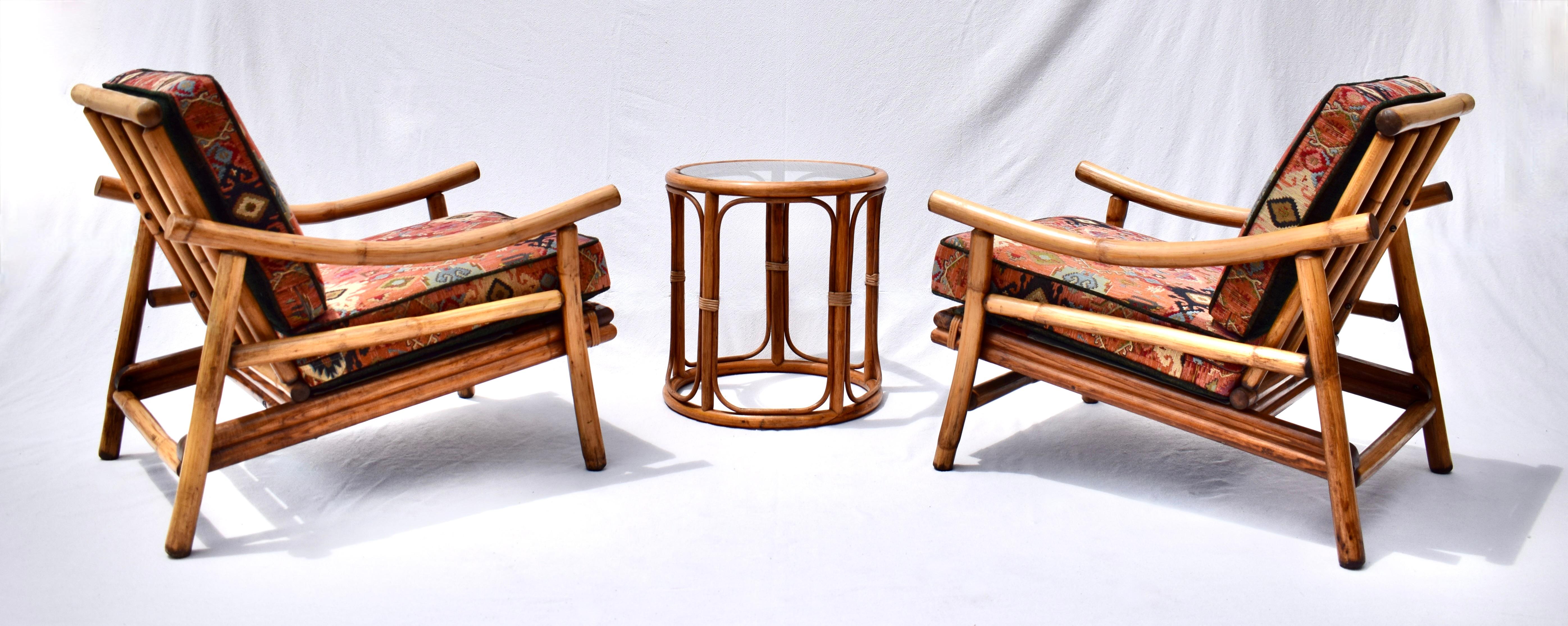 Ficks Reed Pagoda Rattan Chairs & Table Set In Good Condition For Sale In Southampton, NJ