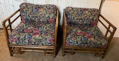 Ficks Reed Rattan Bamboo Asian Style Arm Chairs a Pair