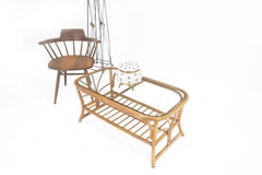 Ficks Reed Rattan Bamboo Rounded Corners Two Tier Coffee Table c1970s MINT!