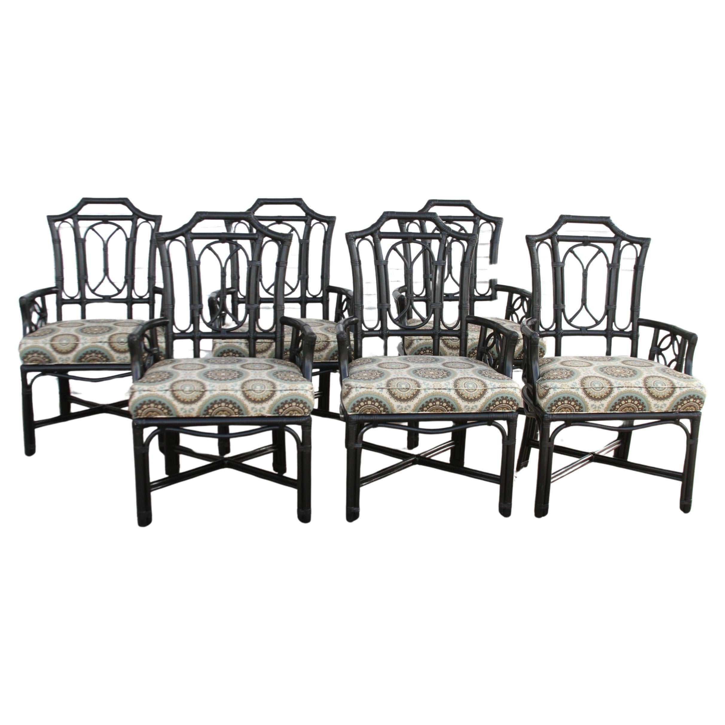 6 Ficks Reed Rattan Black Dining Chairs