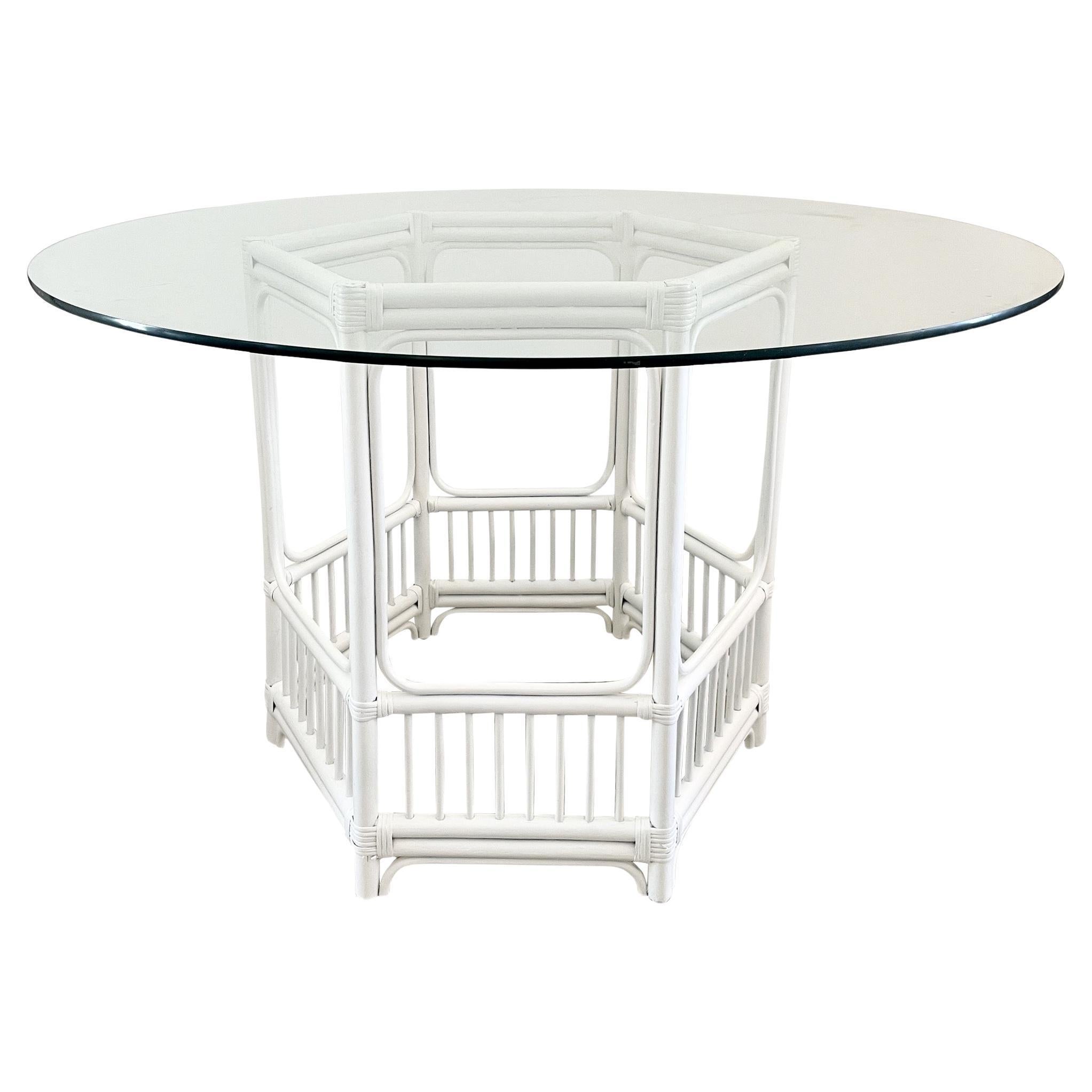 Ficks Reed Rattan Dining Table Base with Glass Top For Sale