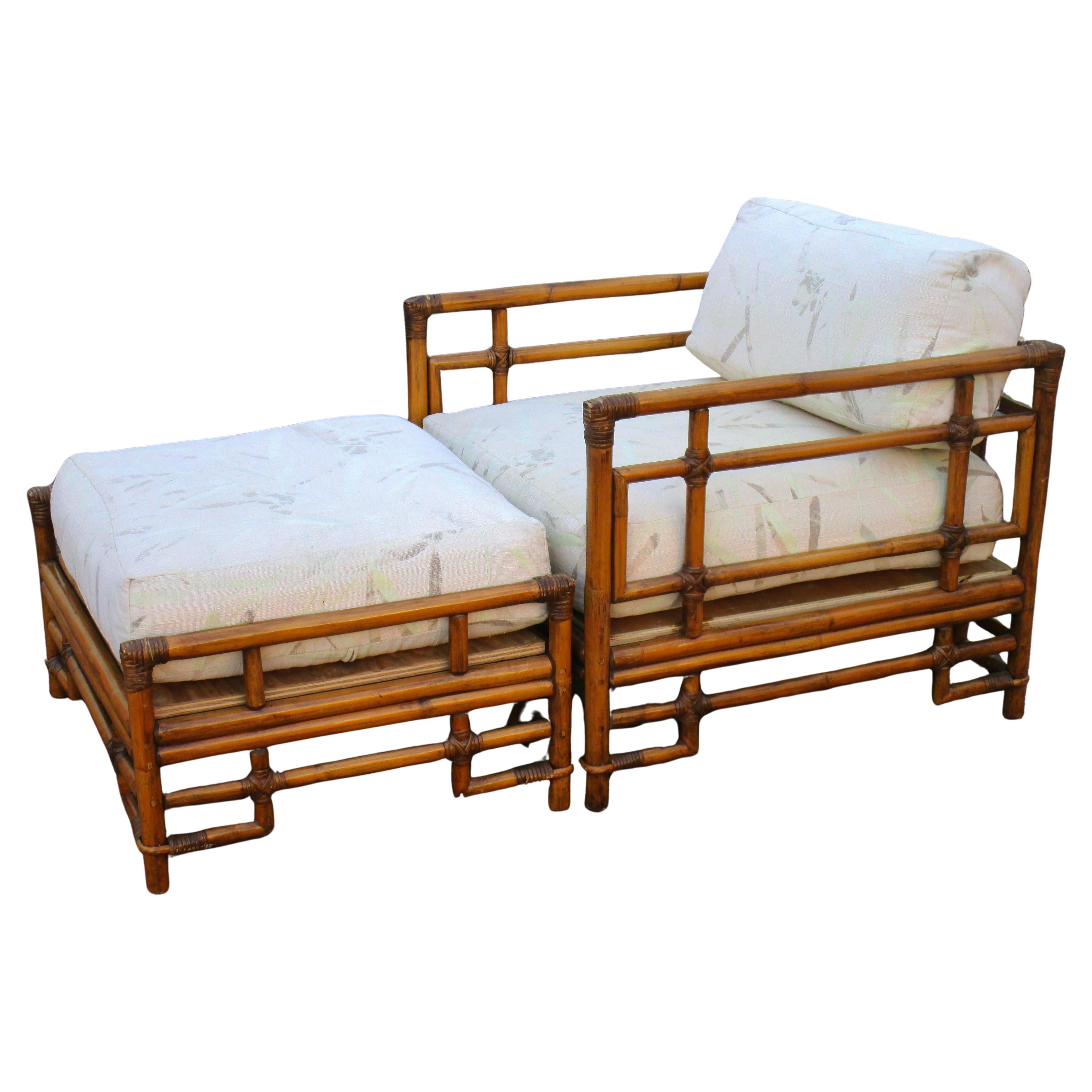 Ficks Reed Großer Rattansessel & Ottomane, CIRCA 1970 im Angebot 2