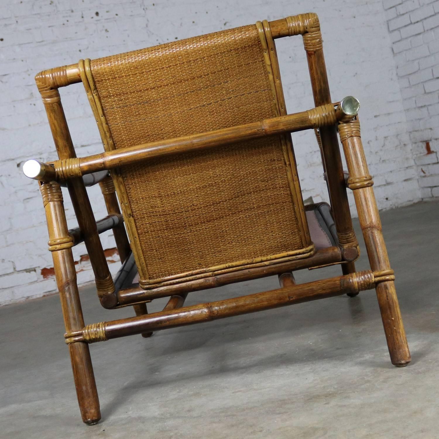 Ficks Reed Rattan Lounge Club Chair by John Wisner Campaign Style Far East Coll. In Good Condition In Topeka, KS