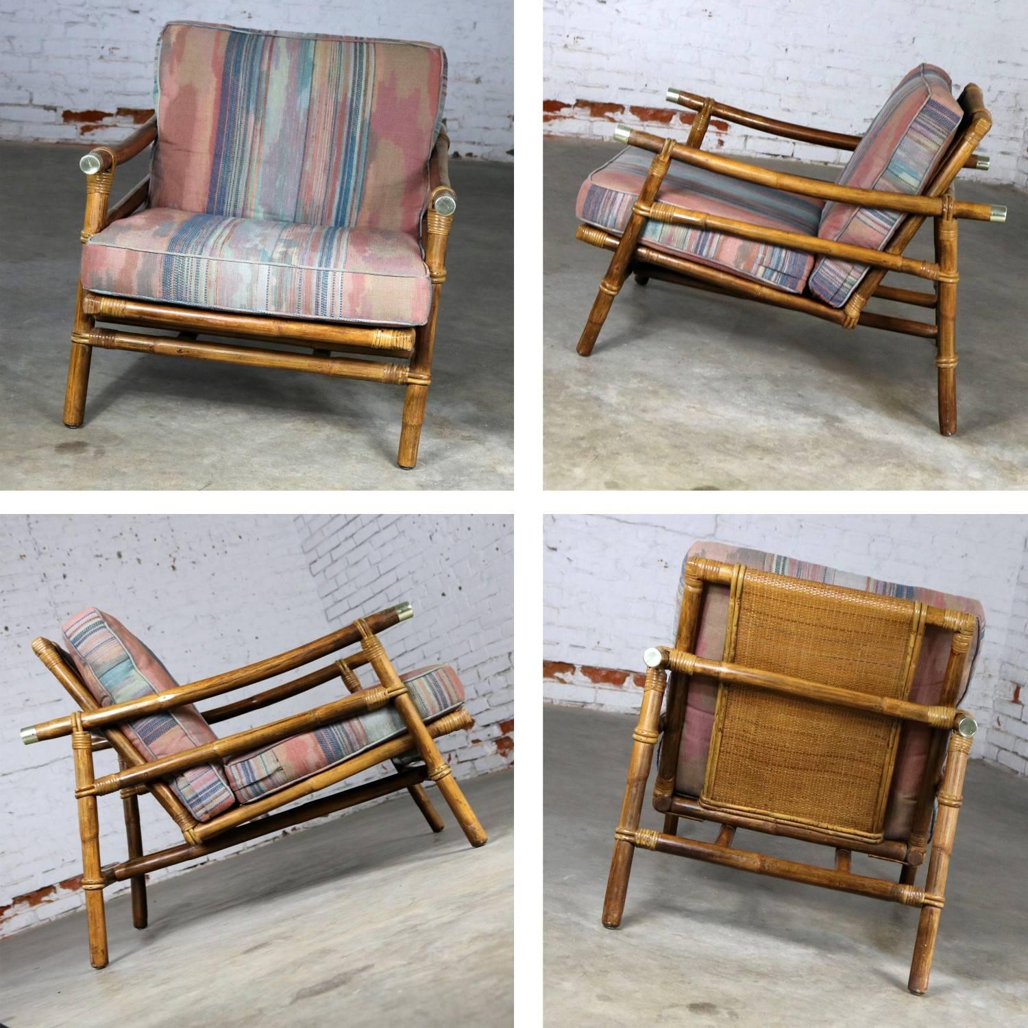 Brass Ficks Reed Rattan Lounge Club Chair by John Wisner Campaign Style Far East Coll.