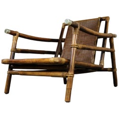 Ficks Reed Rattan Lounge Club Chair by John Wisner Campaign Style Far East Coll.