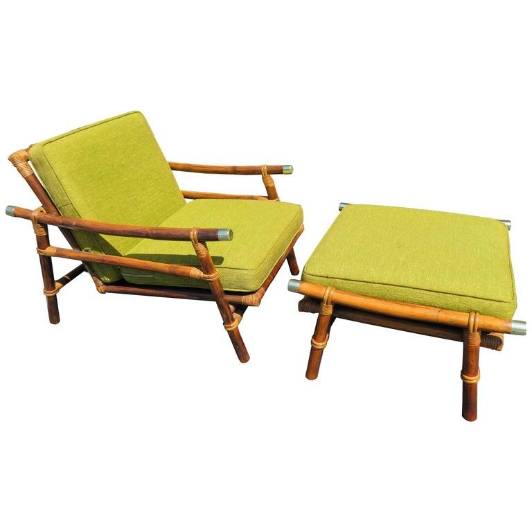 Ficks Reed Rattan Lounge Club Chair Ottoman by John Wisner Campaign Style 3