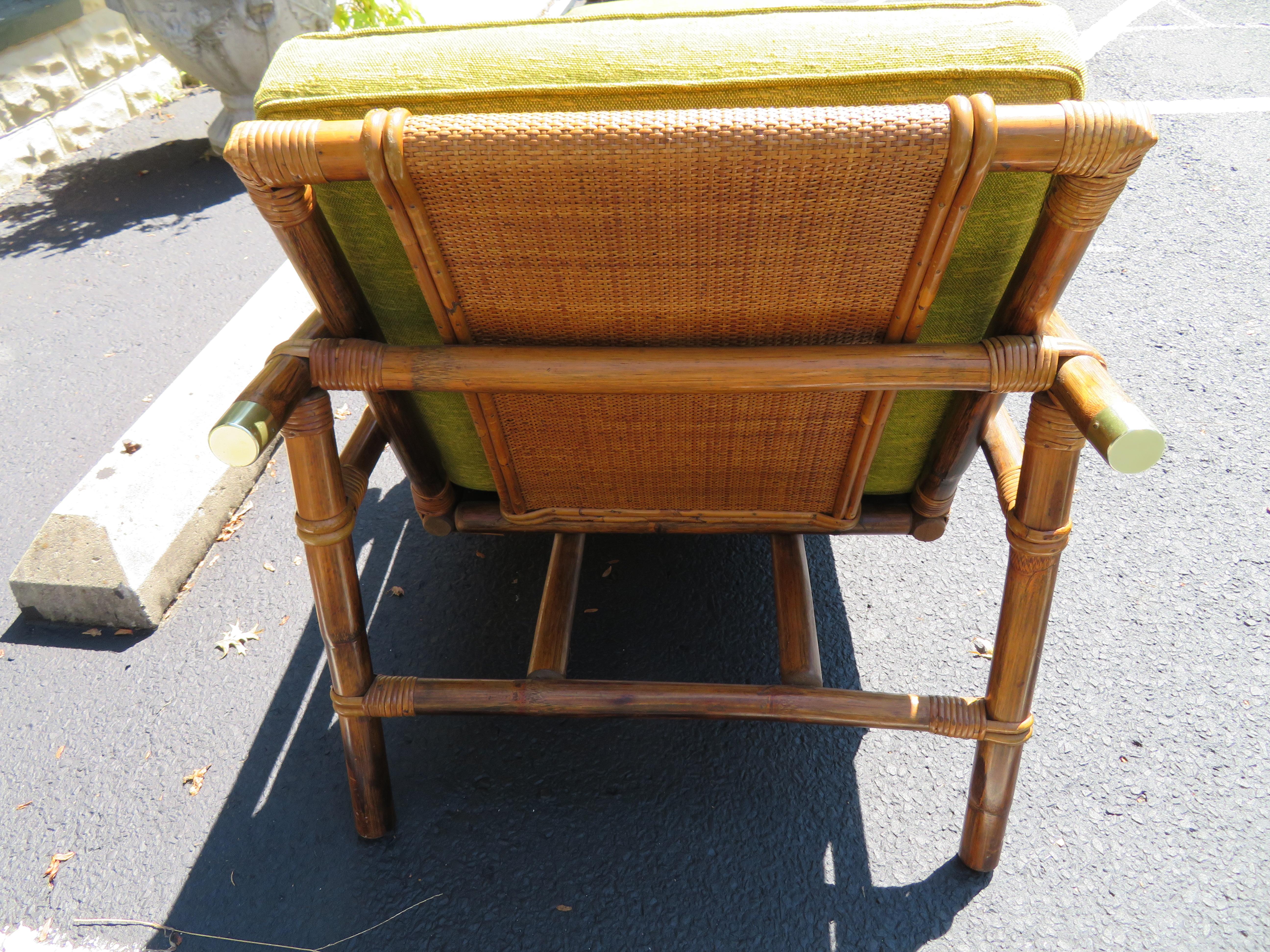 American Ficks Reed Rattan Lounge Club Chair Ottoman by John Wisner Campaign Style