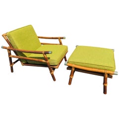 Ficks Reed Rattan Lounge Club Chair Ottoman by John Wisner Campaign Style