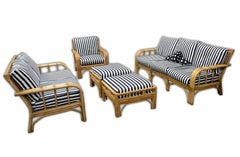 Ficks Reed Rattan Patio Black & White Stripped Sofa Loveseat Chair Ottomans
