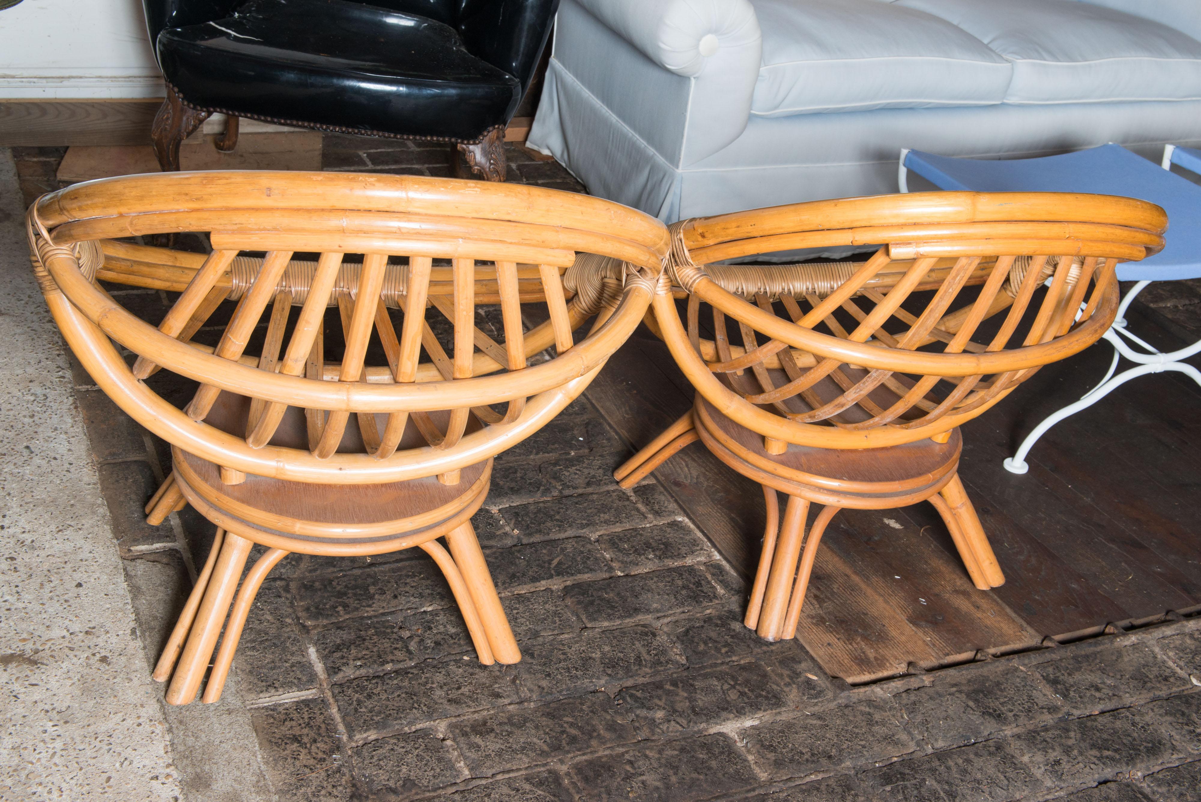 Mid-Century Modern Ficks Reed Rattan Saucer Lounge Chairs For Sale