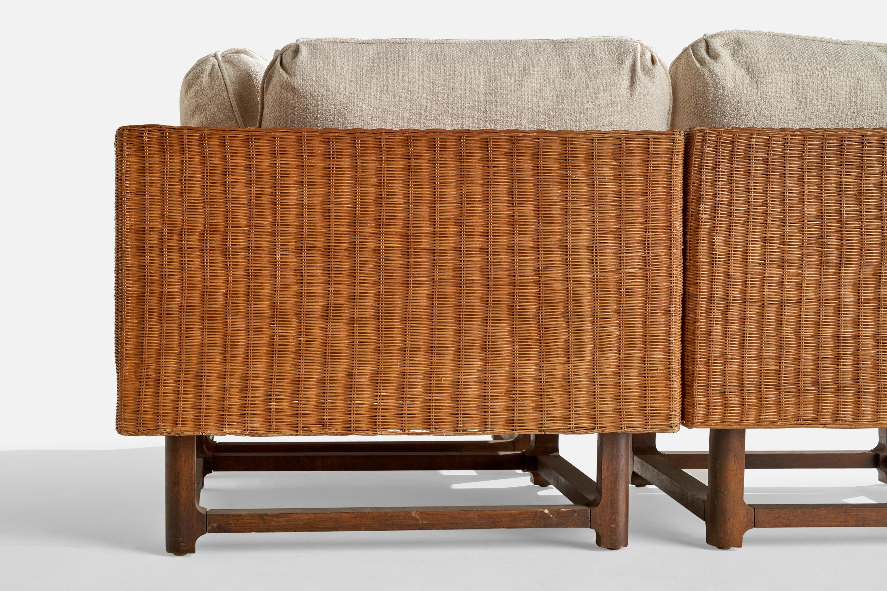 Ficks Reed, Sectional Sofa, Rattan, Wood, Fabric, USA, 1950s 1