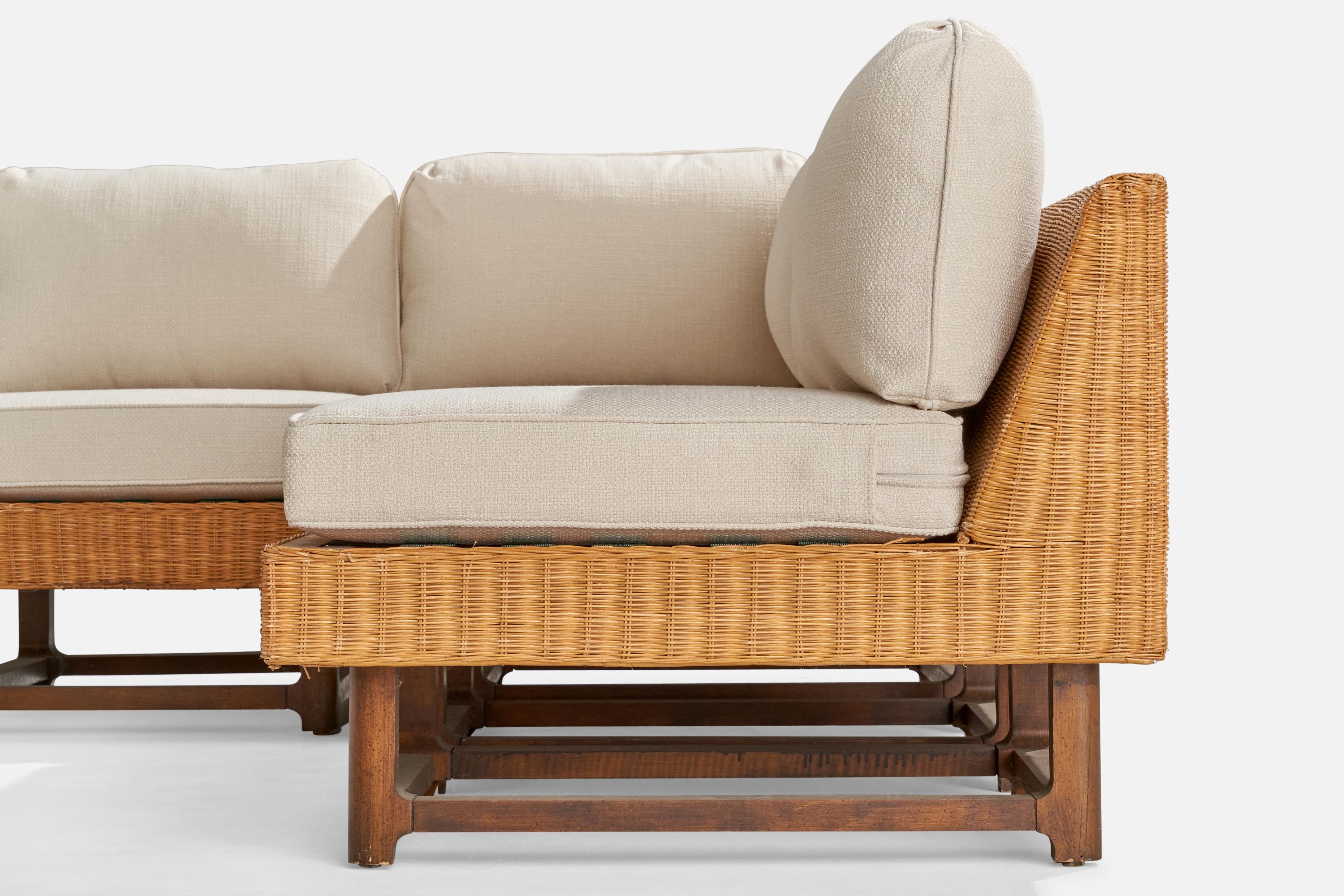 American Ficks Reed, Sectional Sofa, Rattan, Wood, Fabric, USA, 1950s