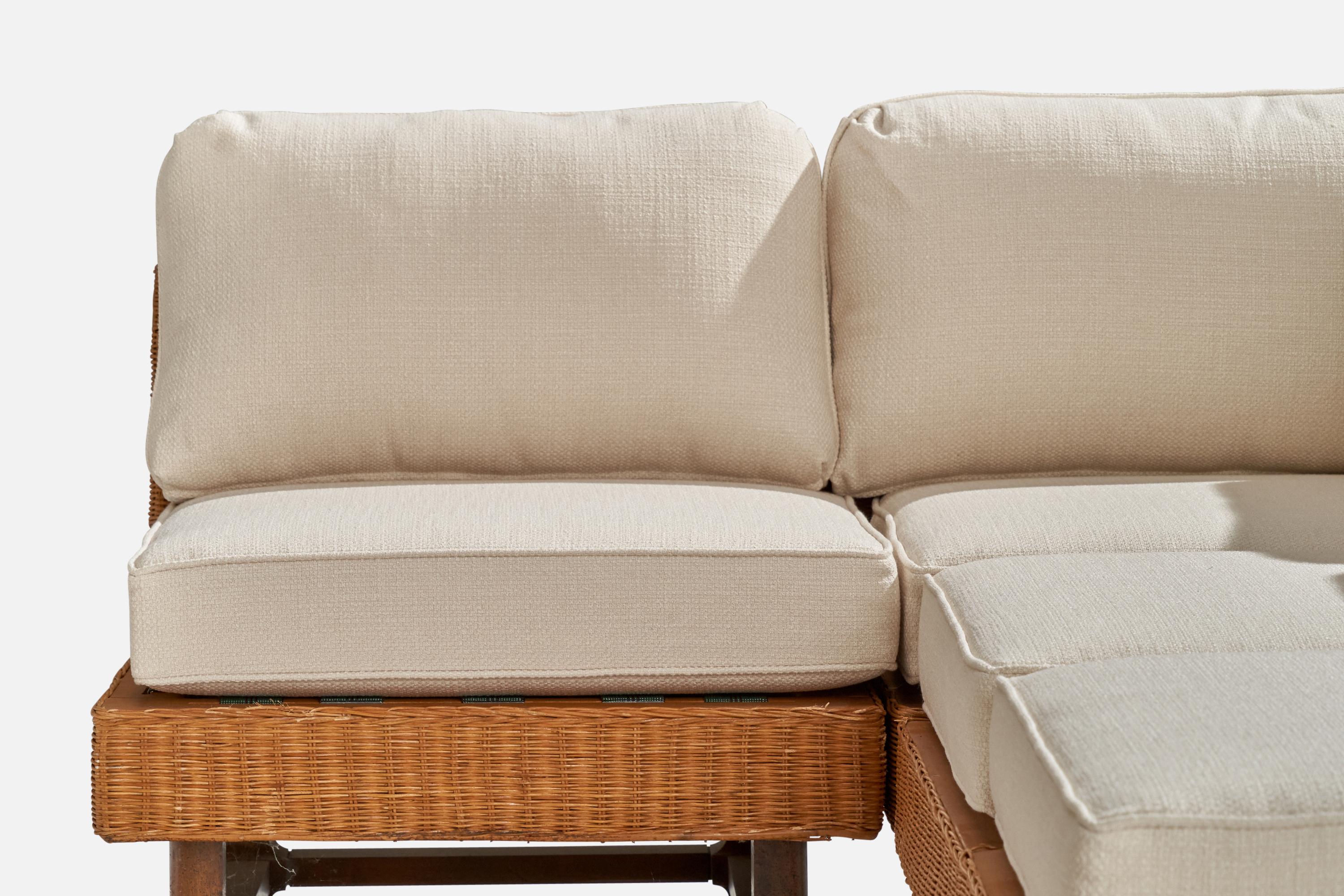 Ficks Reed, Sectional Sofa, Rattan, Wood, Fabric, USA, 1950s In Good Condition In High Point, NC