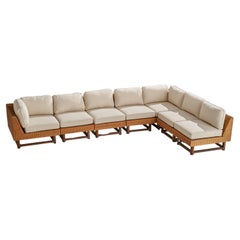 Retro Ficks Reed, Sectional Sofa, Rattan, Wood, Fabric, USA, 1950s