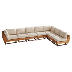 Vintage Ficks Reed, Sectional Sofa, Rattan, Wood, Fabric, USA, 1950s