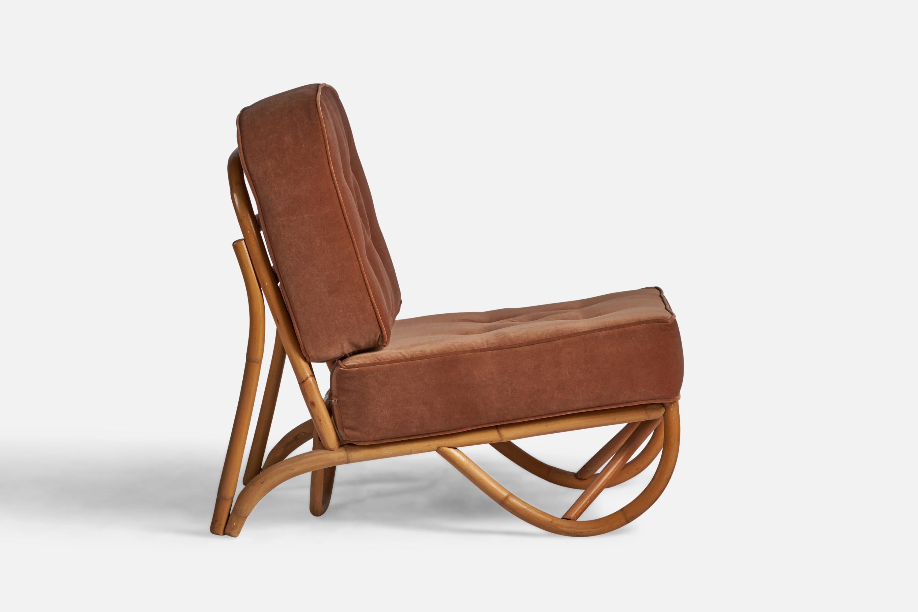 American Ficks Reed, Slipper Chairs, Bamboo, Fabric, USA, 1940s
