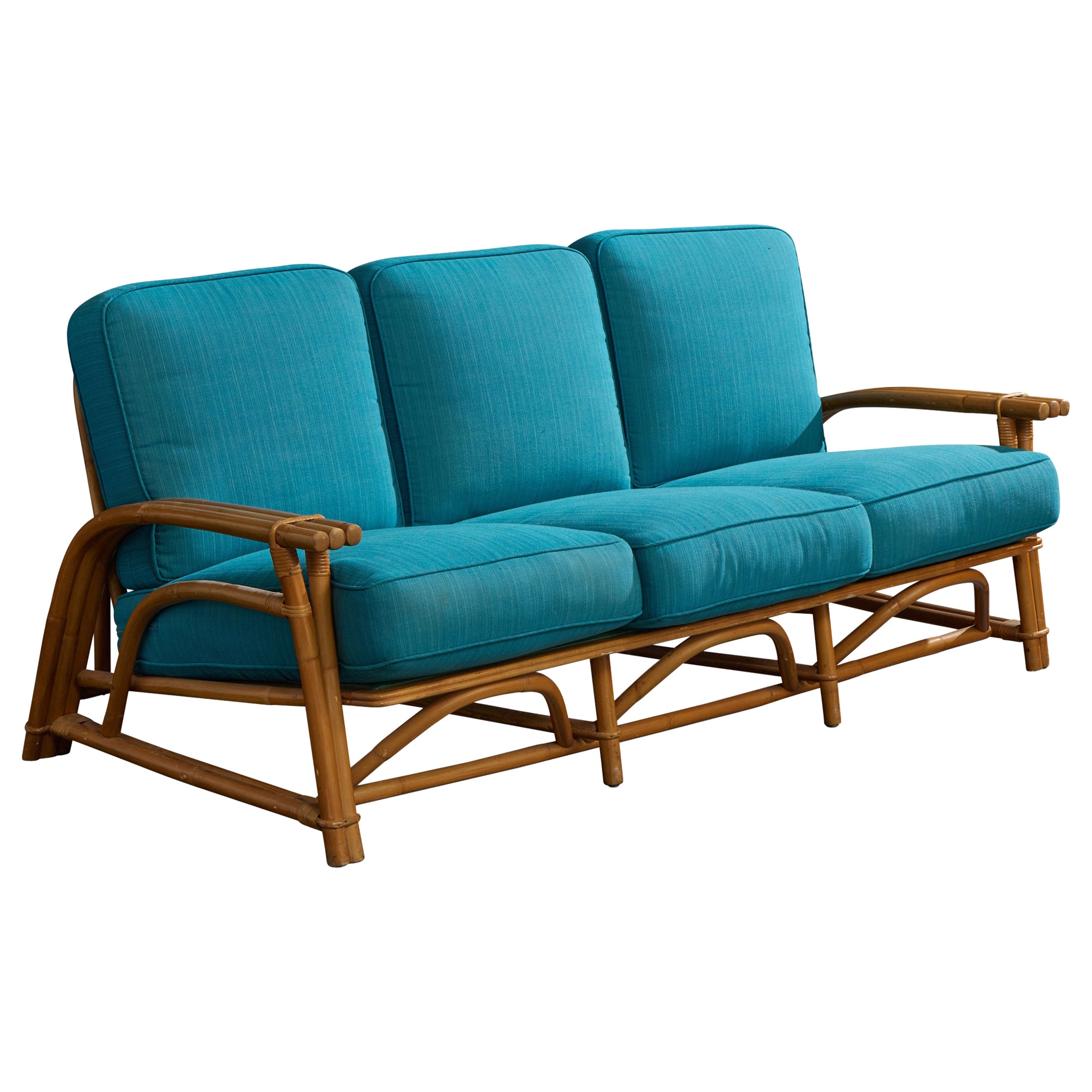 Ficks Reed, Sofa, Bamboo, Rattan, Fabric, USA, 1950s