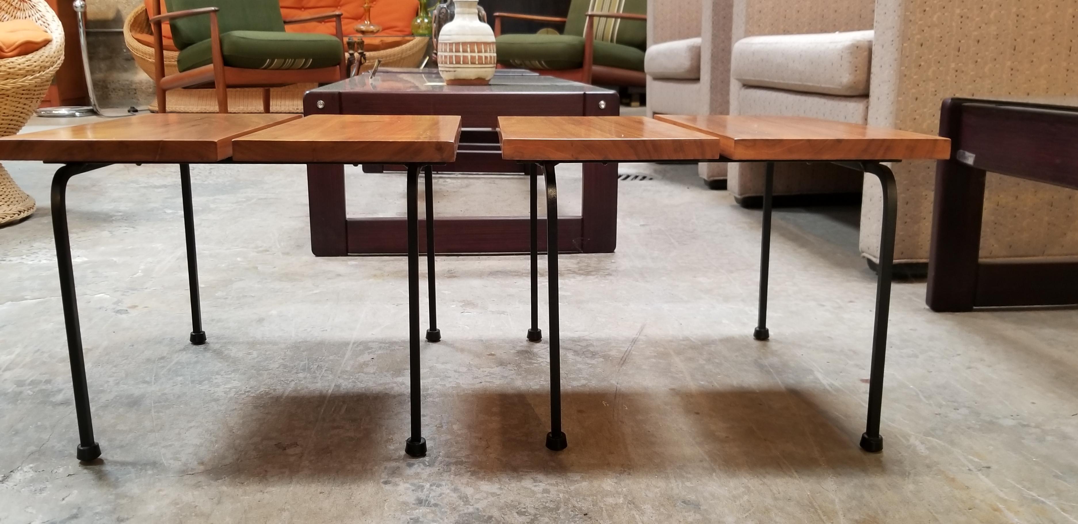 Mid-Century Modern Ficks Reed Steel and Wood End Tables For Sale
