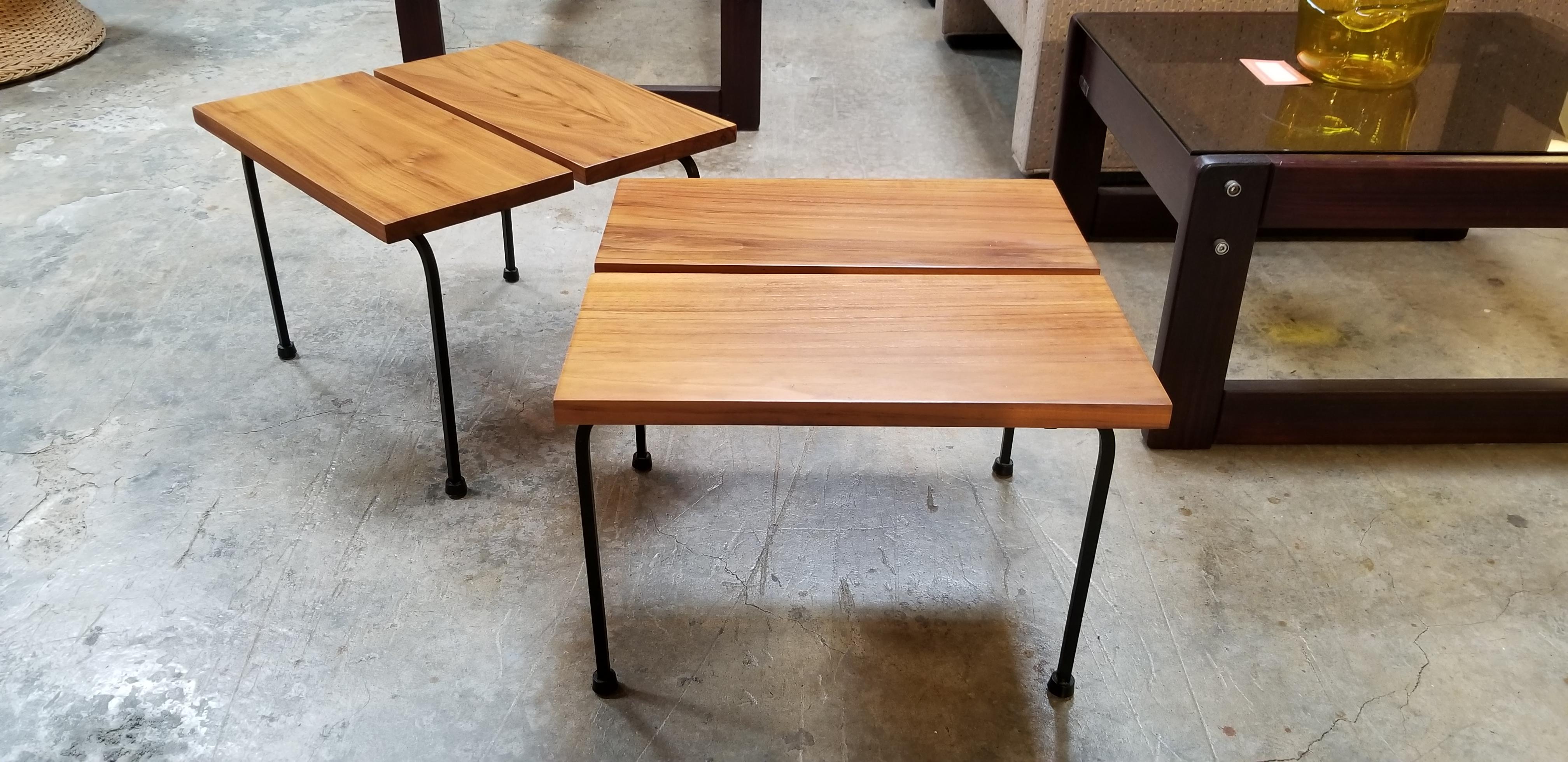 Ficks Reed Steel and Wood End Tables In Good Condition For Sale In Fulton, CA
