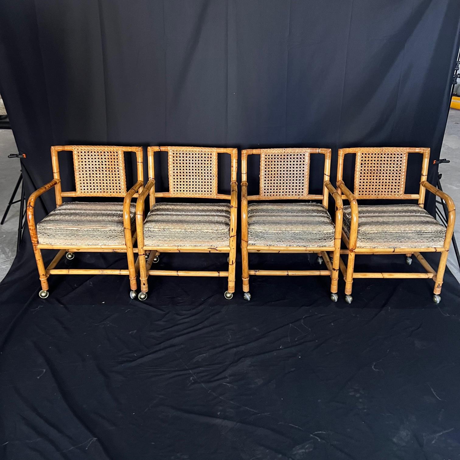 Ficks Reed Style 1950s Mid Century Rattan Dining Table and Four Caned Chairs For Sale 3
