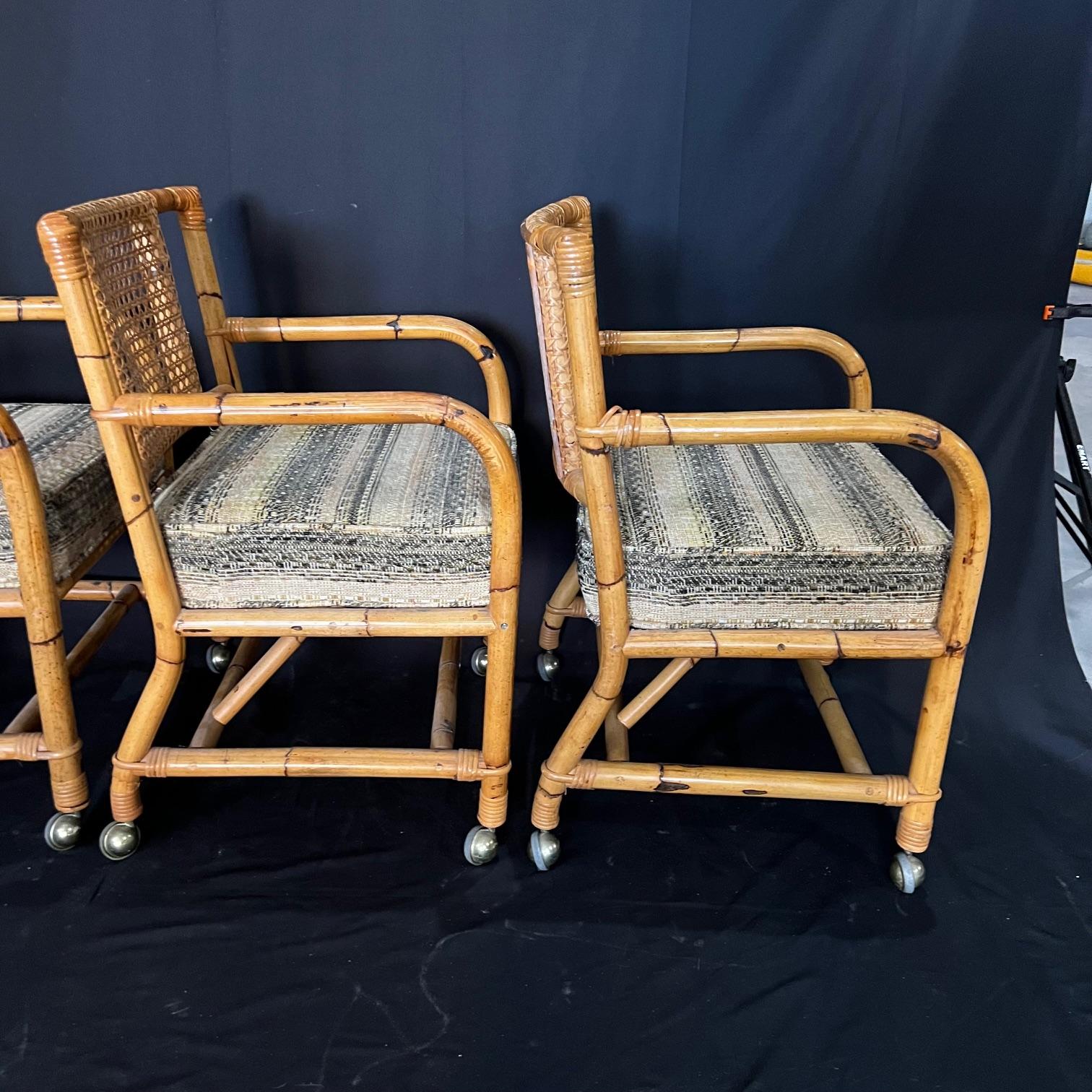Ficks Reed Style 1950s Mid Century Rattan Dining Table and Four Caned Chairs For Sale 6