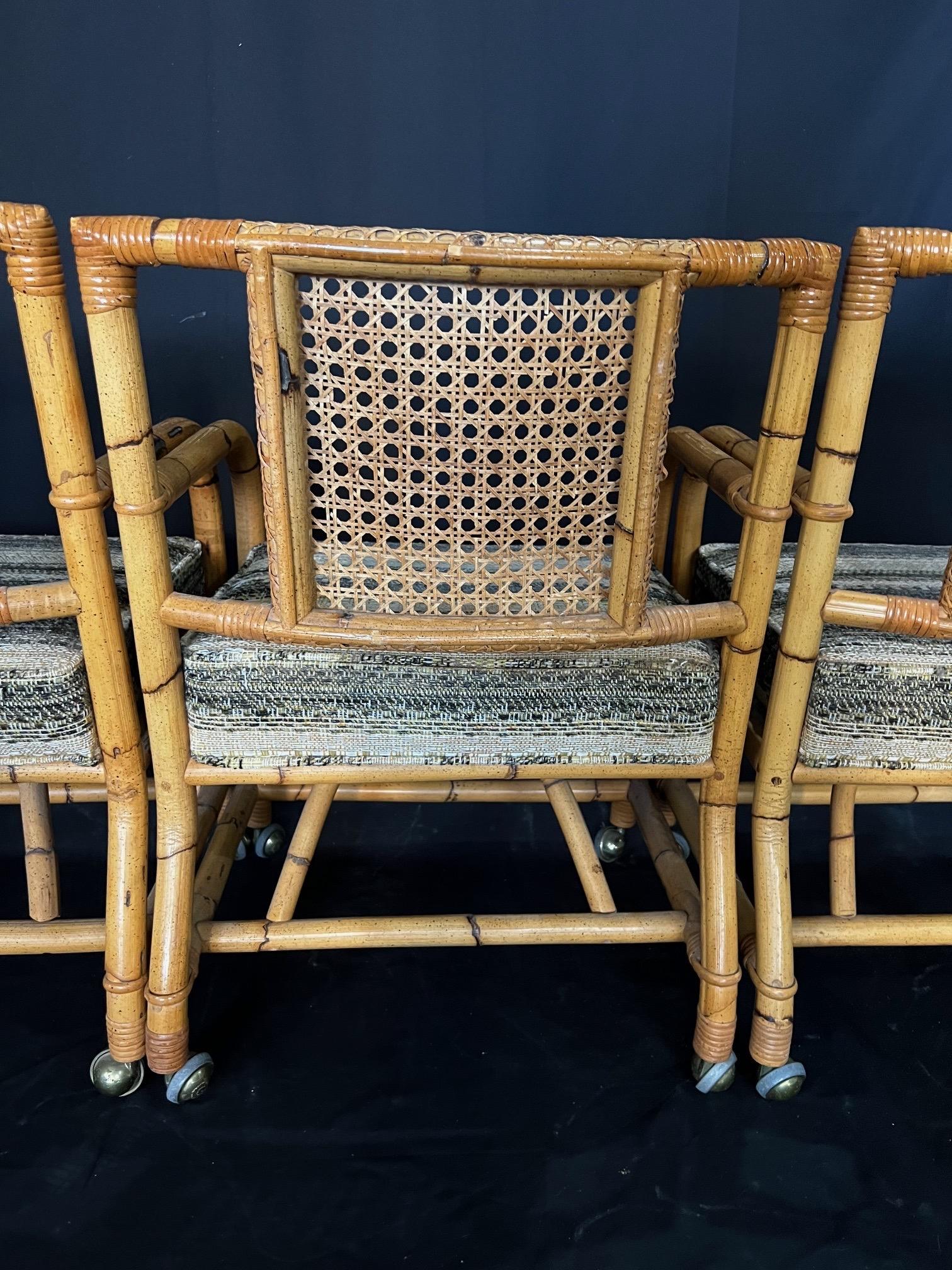 Ficks Reed Style 1950s Mid Century Rattan Dining Table and Four Caned Chairs For Sale 11