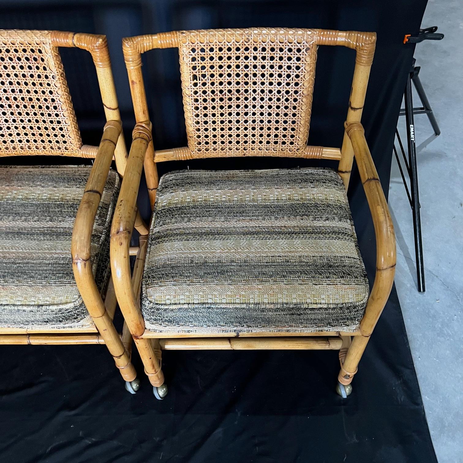 Ficks Reed Style 1950s Mid Century Rattan Dining Table and Four Caned Chairs For Sale 2