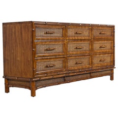 Retro Ficks Reed Style Bohemian Dresser with Bamboo Rattan Trim and Wicker Drawers