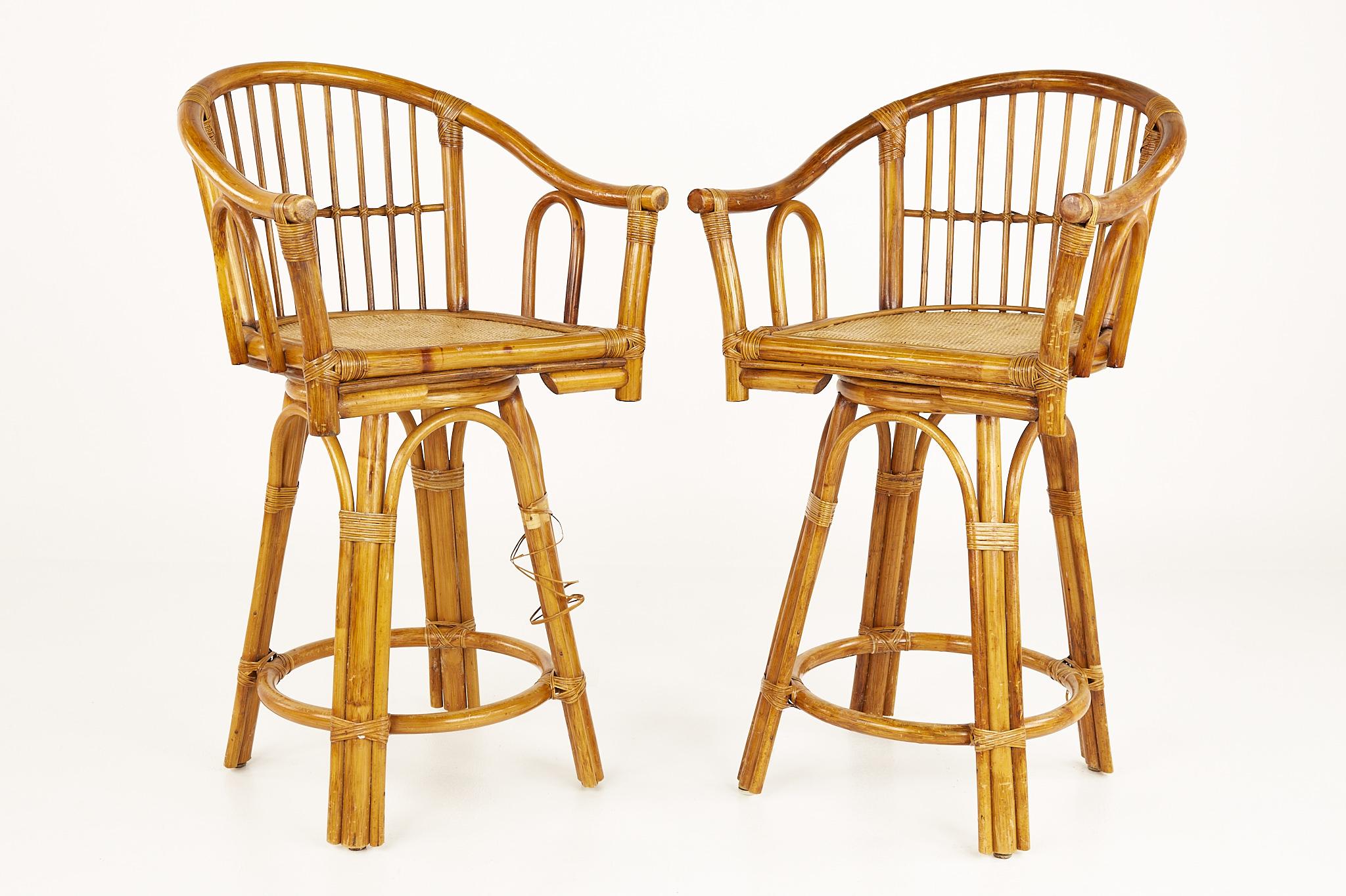 Ficks Reed Style Mid Century Bamboo Rattan Bar Stools, Pair For Sale at 1stDibs bamboo style