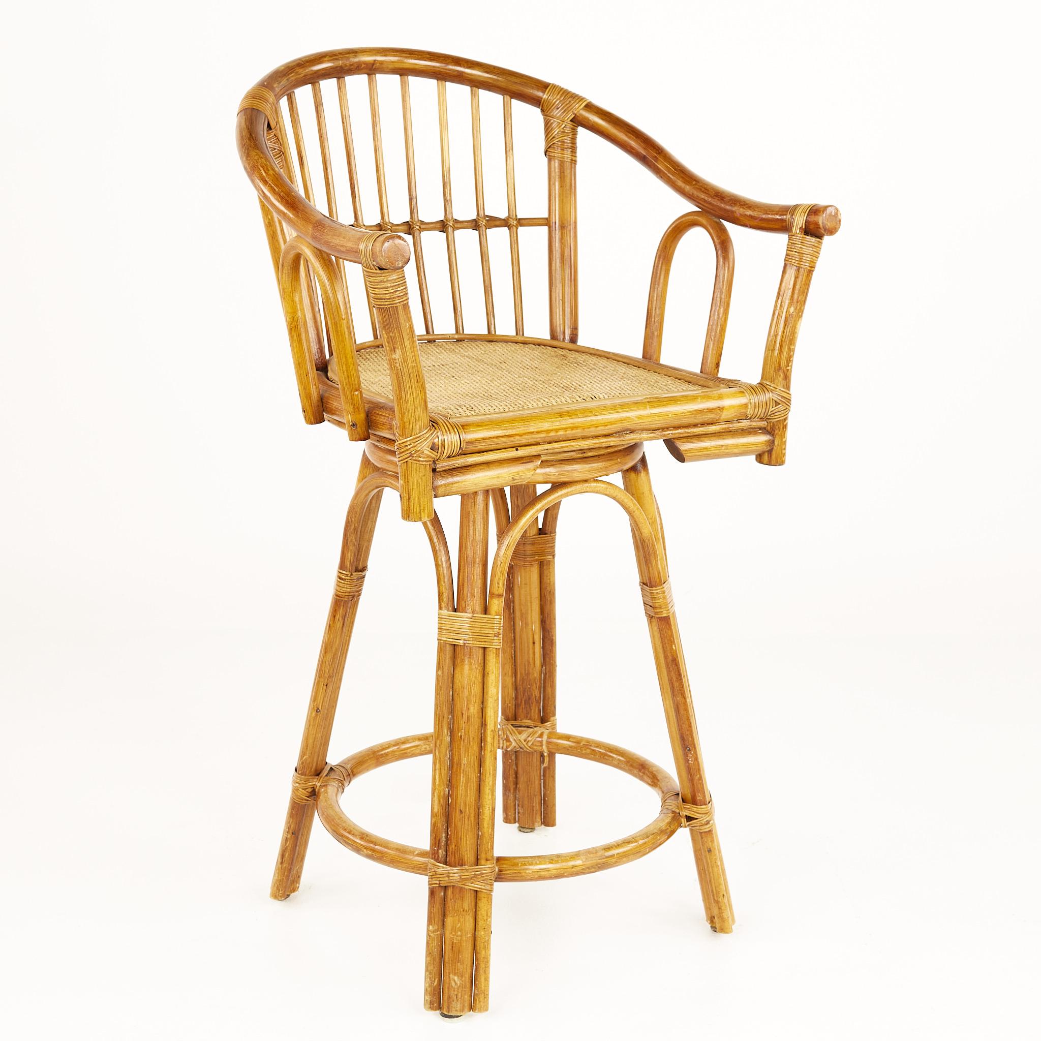 Ficks Reed Style Mid Century Bamboo Rattan Bar Stools, Pair For Sale at