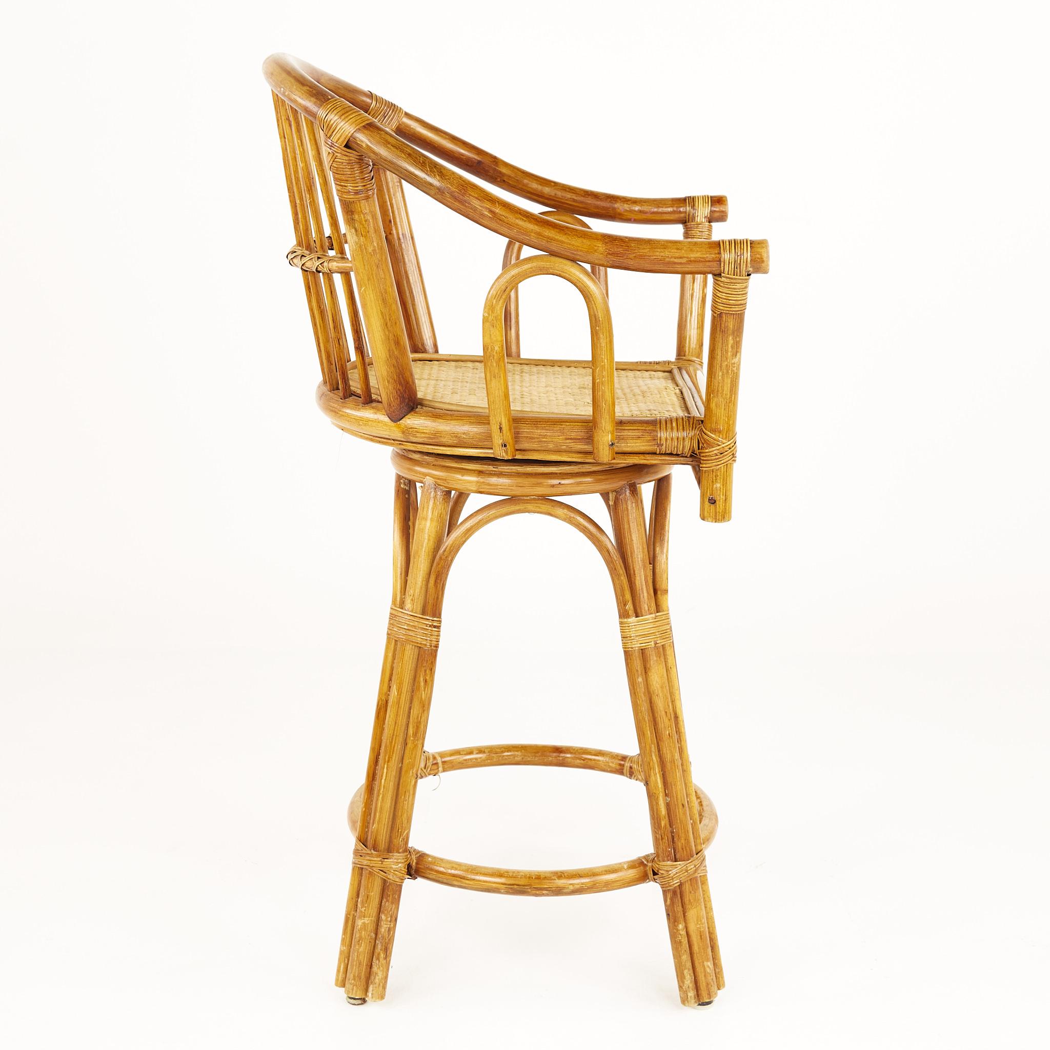 Ficks Reed Style Mid Century Bamboo Rattan Bar Stools, Pair For Sale at