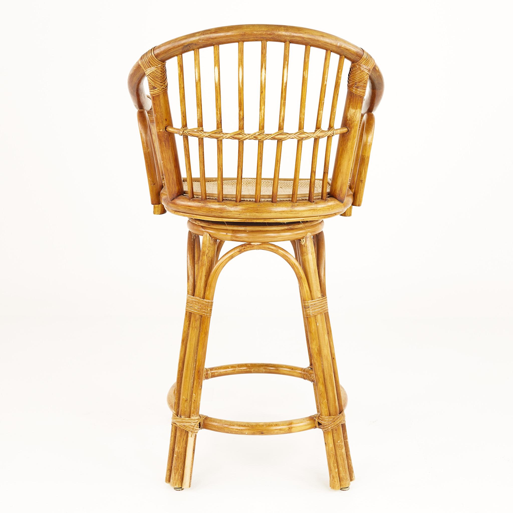 Ficks Reed Style Mid Century Bamboo Rattan Bar Stools, Pair For Sale at