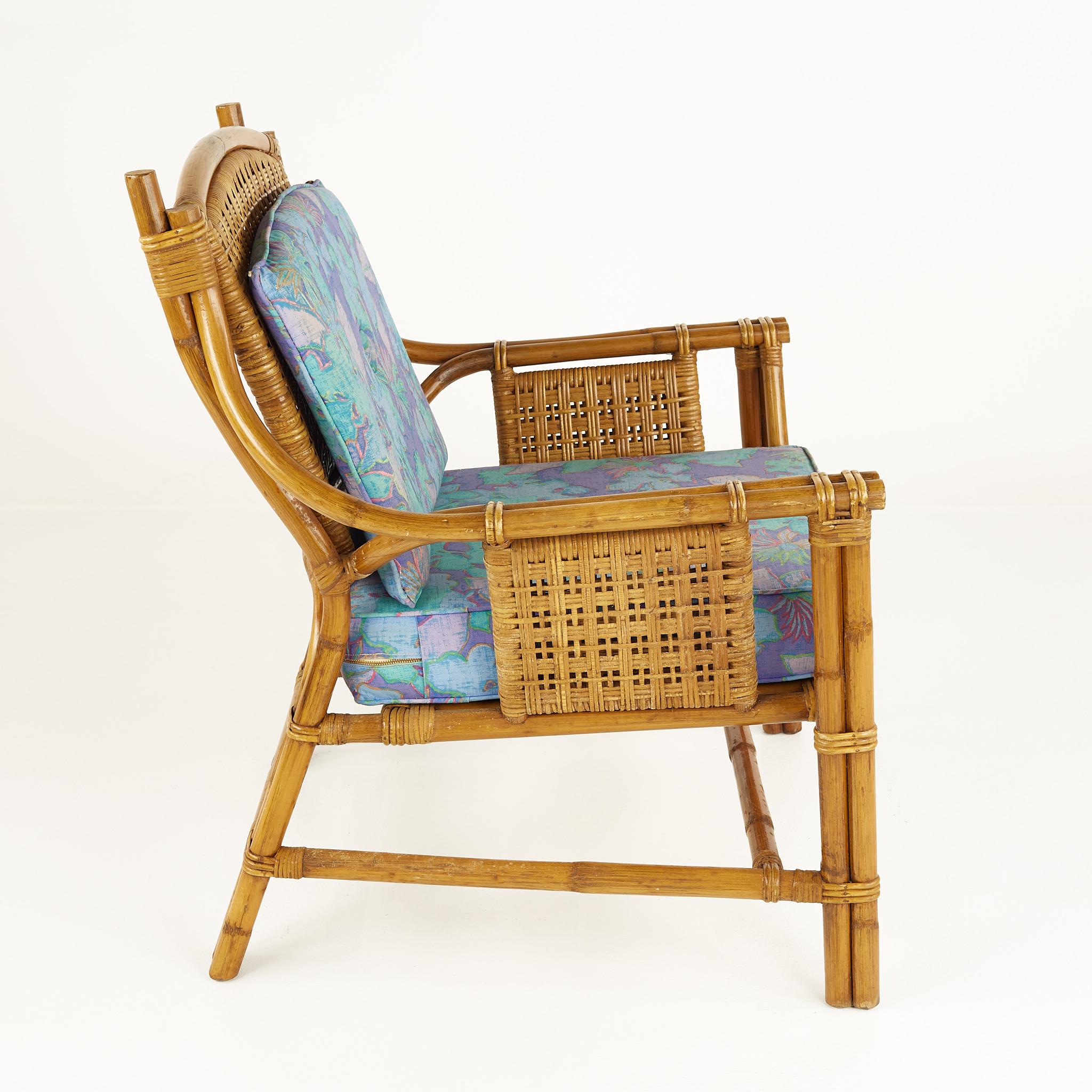 American Ficks Reed Style Mid Century Bamboo Rattan Lounge Chair