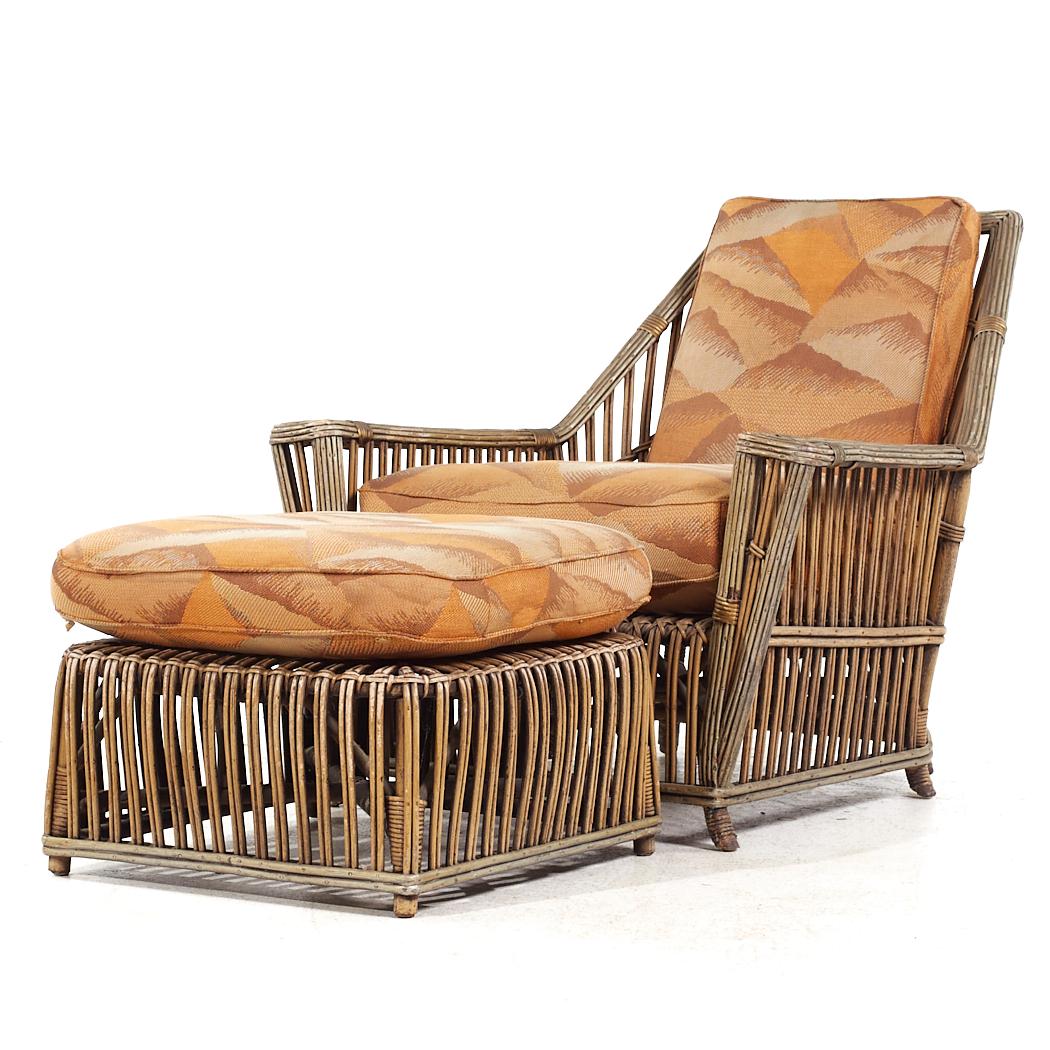 Mid-Century Modern Ficks Reed Style Mid Century Rattan Lounge Chair and Ottoman For Sale