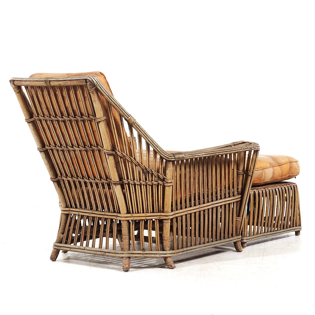 American Ficks Reed Style Mid Century Rattan Lounge Chair and Ottoman For Sale