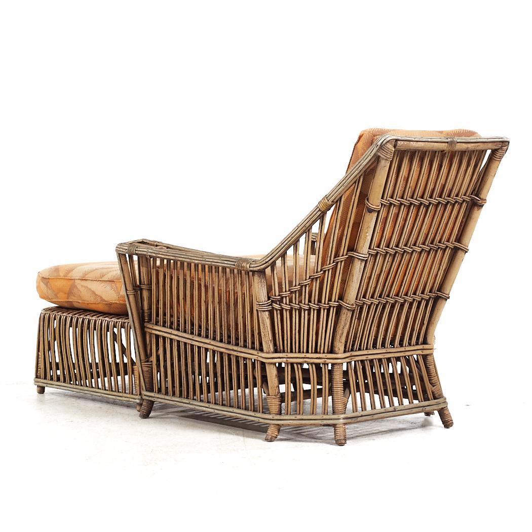 Late 20th Century Ficks Reed Style Mid Century Rattan Lounge Chair and Ottoman For Sale