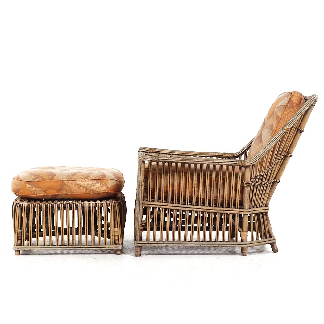 Ficks Reed Style Mid Century Rattan Lounge Chair and Ottoman For Sale 2