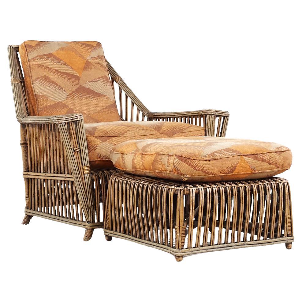 Ficks Reed Style Mid Century Rattan Lounge Chair and Ottoman For Sale
