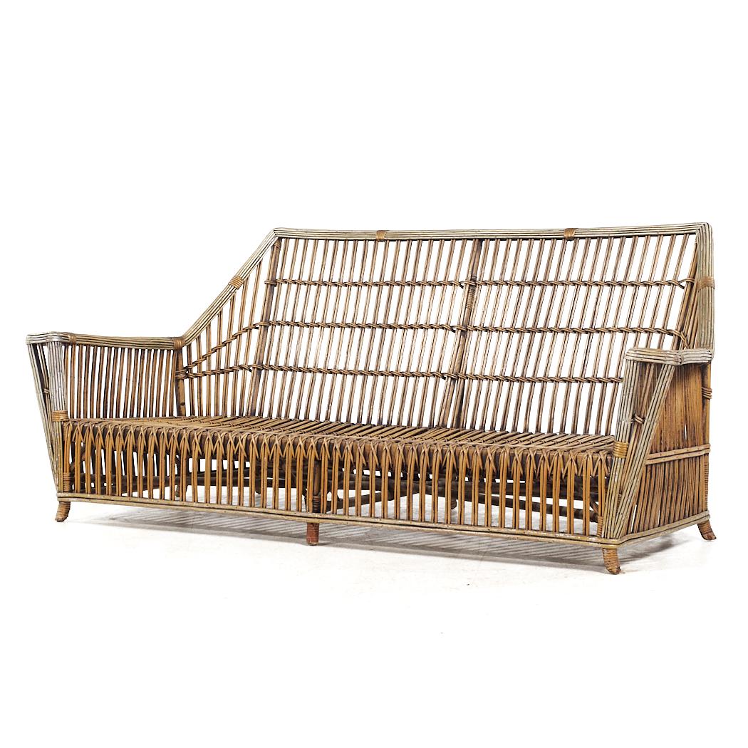 Mid-Century Modern Ficks Reed Style Mid Century Rattan Settee For Sale