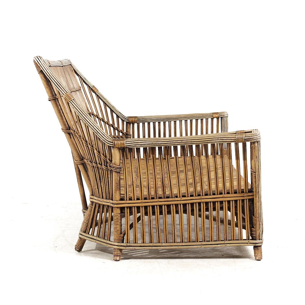 American Ficks Reed Style Mid Century Rattan Settee For Sale