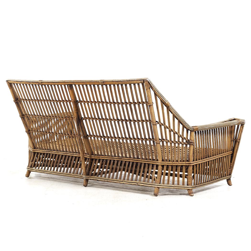 Late 20th Century Ficks Reed Style Mid Century Rattan Settee For Sale