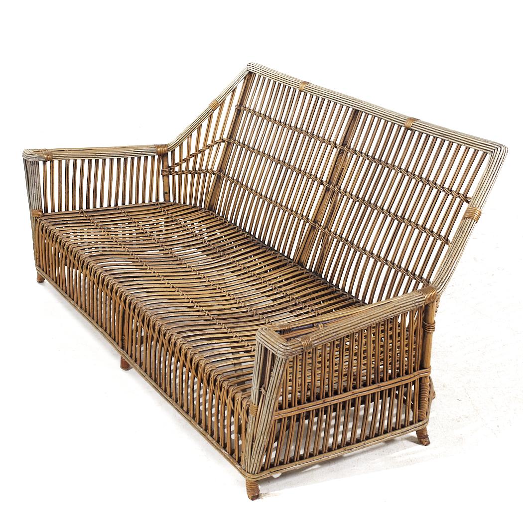 Ficks Reed Style Mid Century Rattan Settee For Sale 3