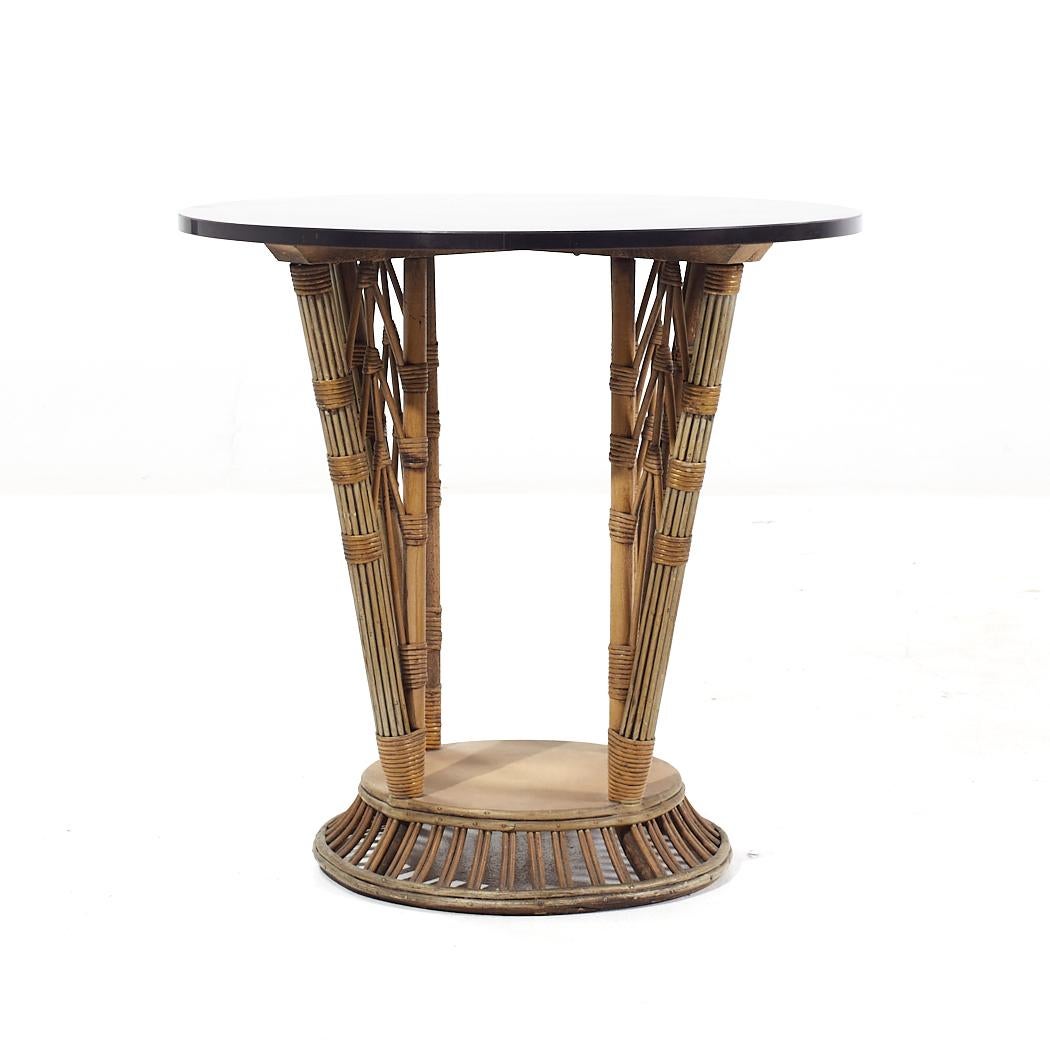 American Ficks Reed Style Mid Century Round Rattan Table For Sale