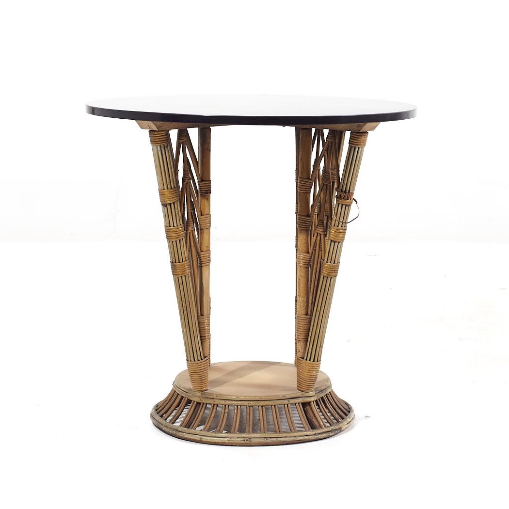 Late 20th Century Ficks Reed Style Mid Century Round Rattan Table For Sale