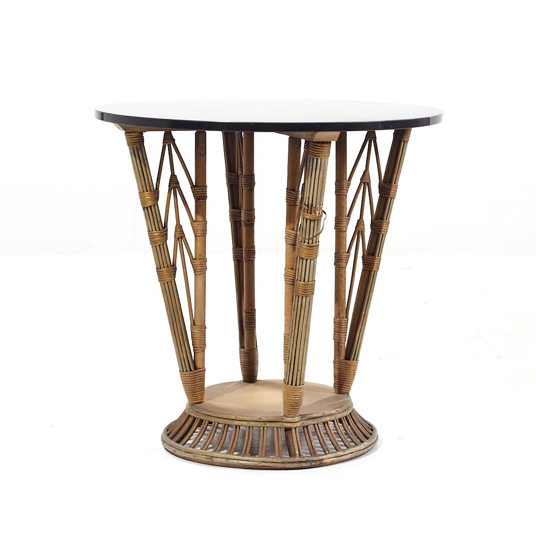 Ficks Reed Style Mid Century Round Rattan Table For Sale 1