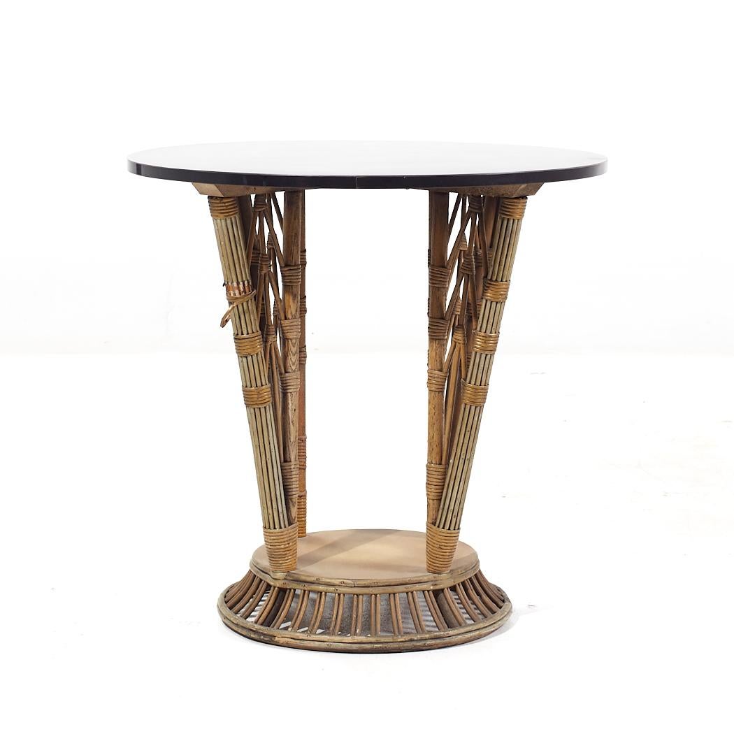Ficks Reed Style Mid Century Round Rattan Table For Sale 2