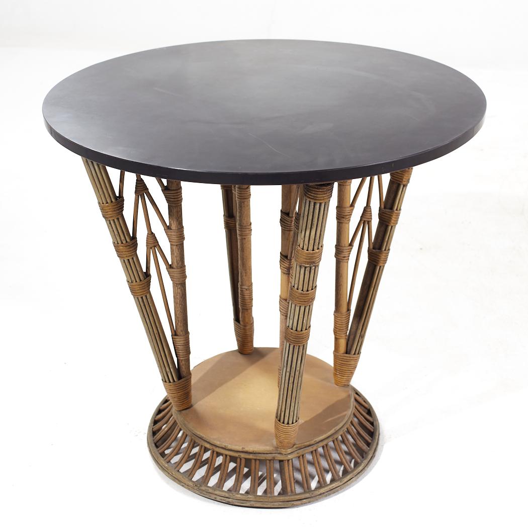 Ficks Reed Style Mid Century Round Rattan Table For Sale 3