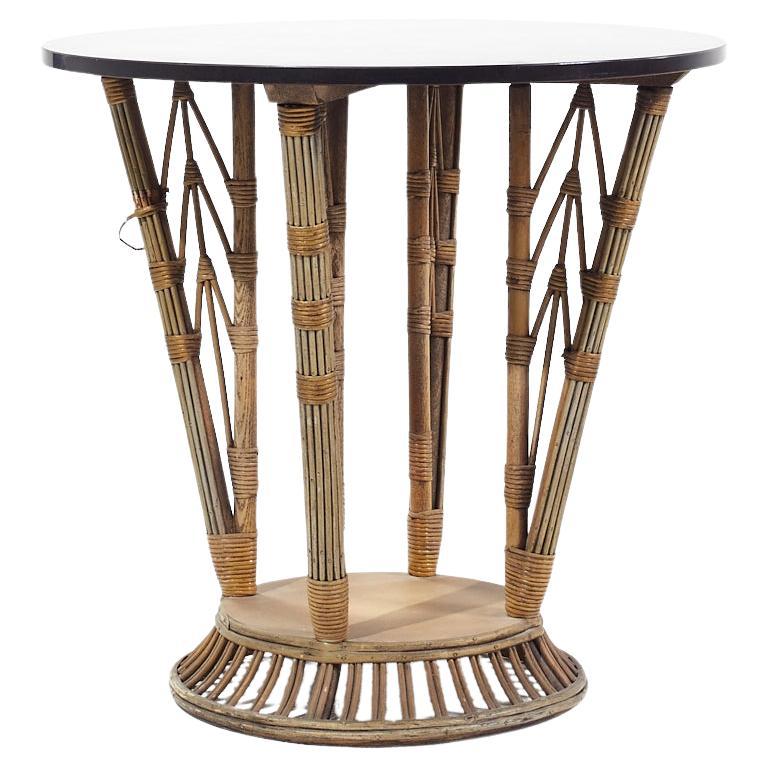 Ficks Reed Style Mid Century Round Rattan Table For Sale